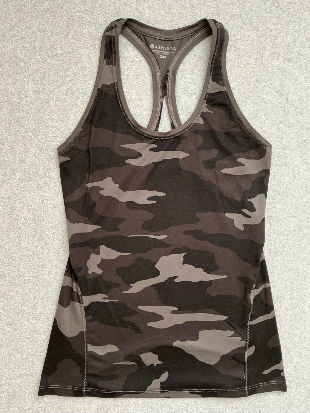 Athleta Camo Racerback Tank Top XXS Brown Gray Athletic Workout Yoga